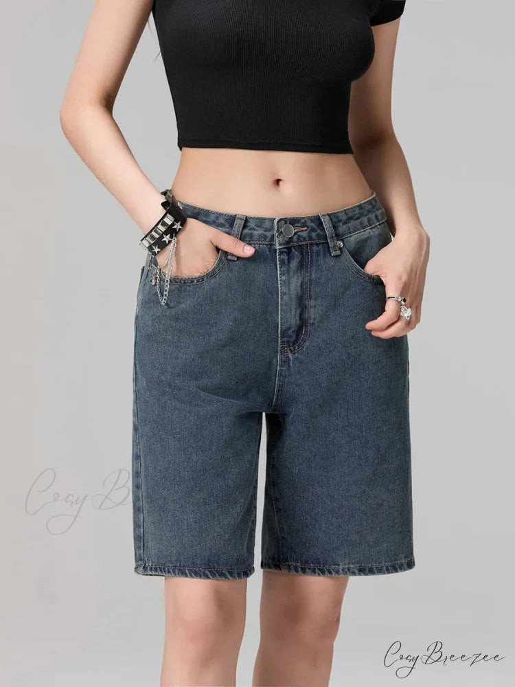 Low Waist Straight-Leg Denim Shorts short-250223