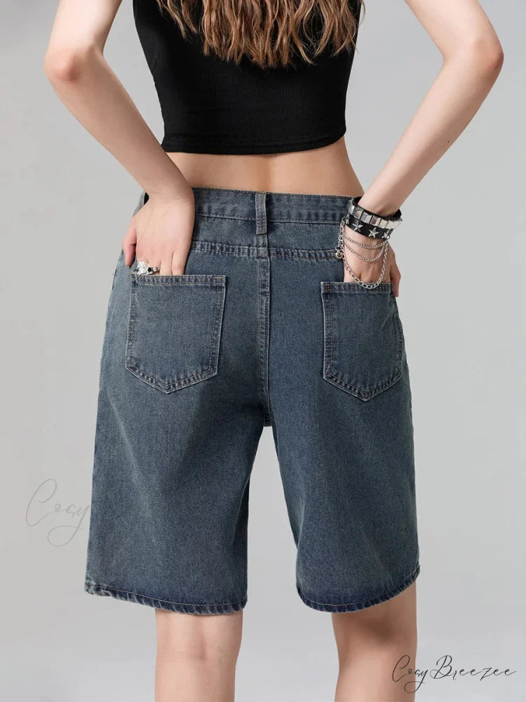 Low Waist Straight-Leg Denim Shorts short-250223