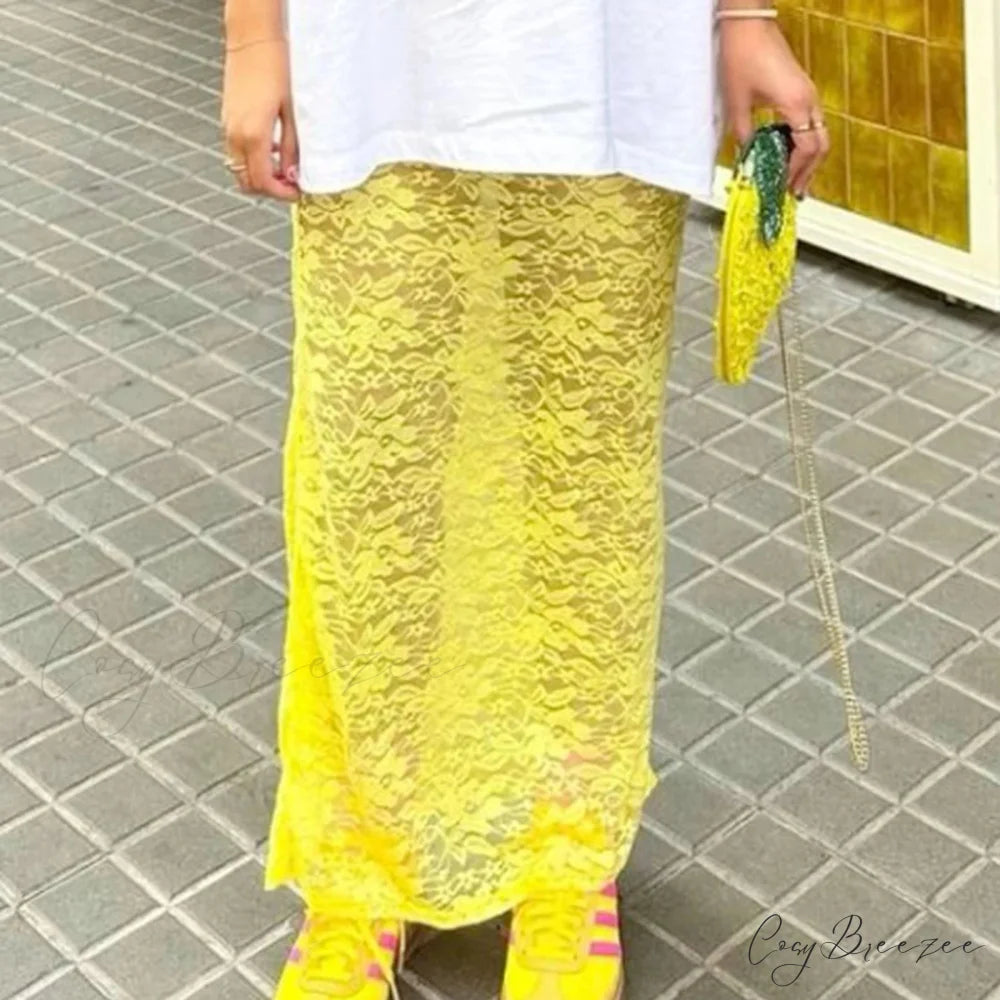 Low Waist Transparent Skirt Yellow / S skirts-250223