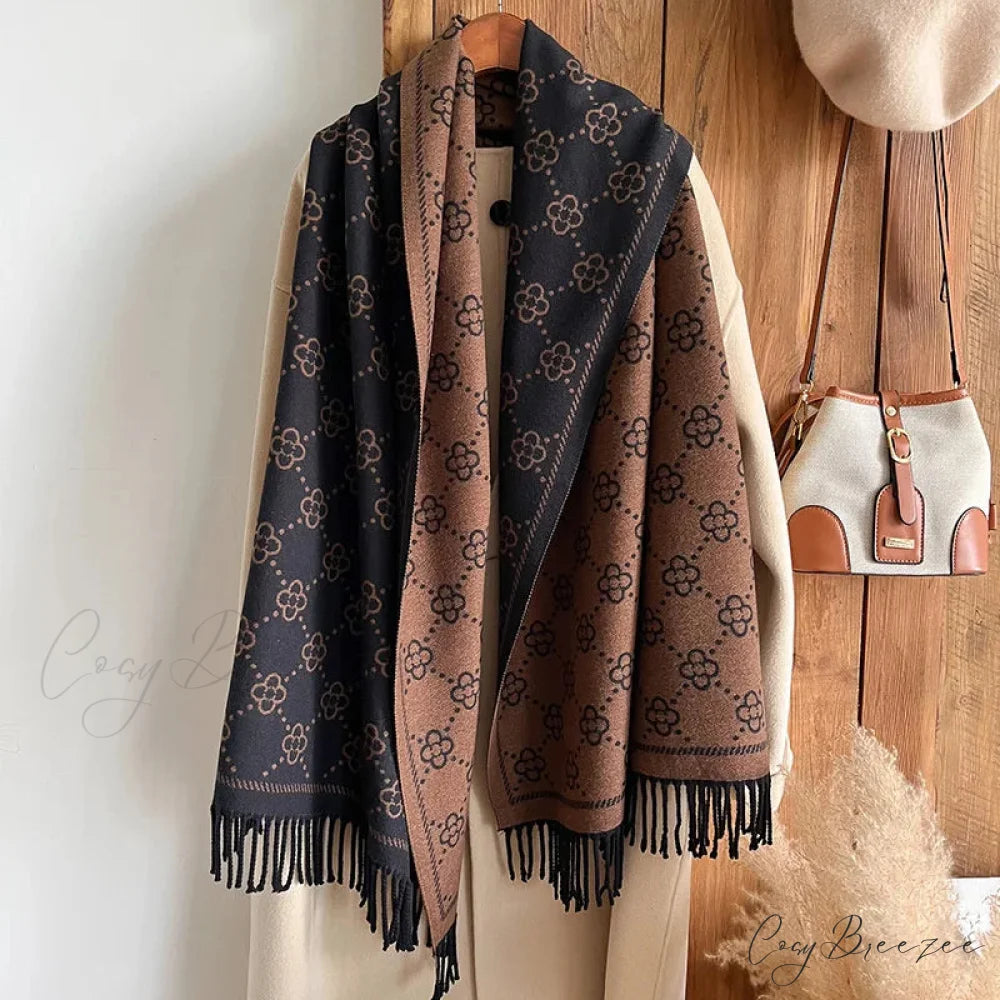 Luxurious Floral Cashmere Winter Scarf brown 2 scarf-241228