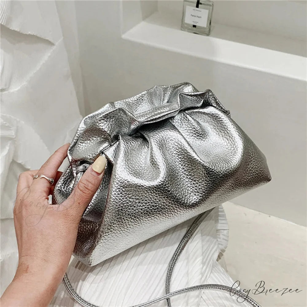 Luxurious Gold Cloud Silver Crossbody Clutch Handbag silver handbag-250126