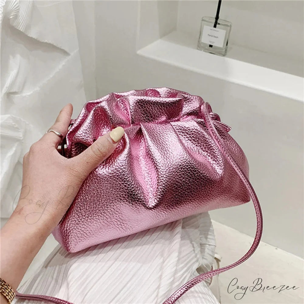 Luxurious Gold Cloud Silver Crossbody Clutch Handbag Pink handbag-250126