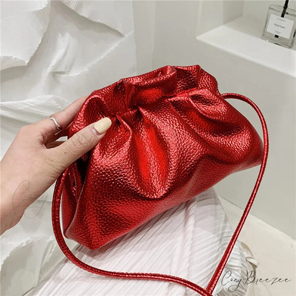 Luxurious Gold Cloud Silver Crossbody Clutch Handbag Red handbag-250126