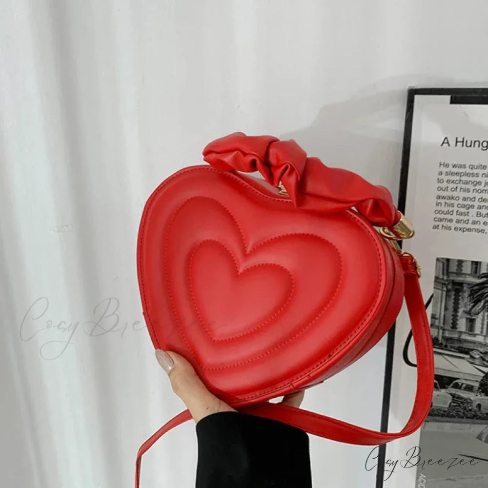 Luxurious Quilted PU Leather Heart Crossbody Red / 22x19x8cm crossbody-250126