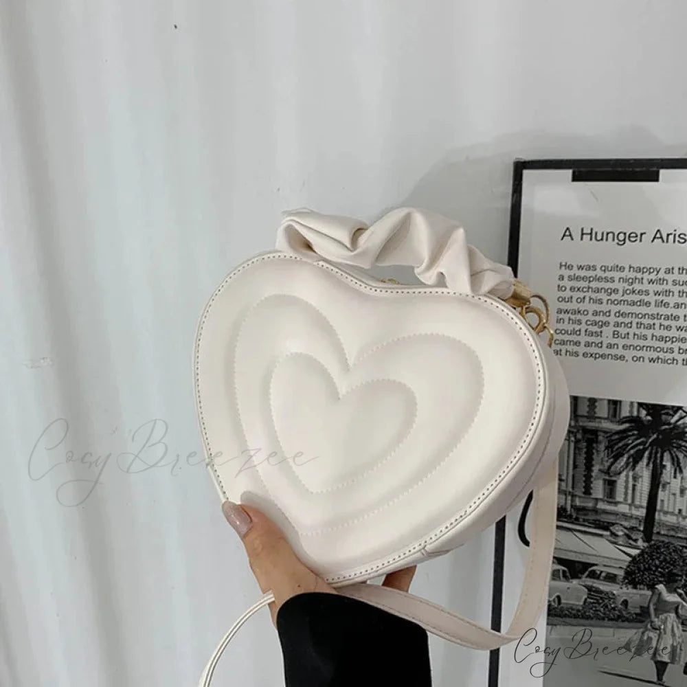 Luxurious Quilted PU Leather Heart Crossbody White / 22x19x8cm crossbody-250126