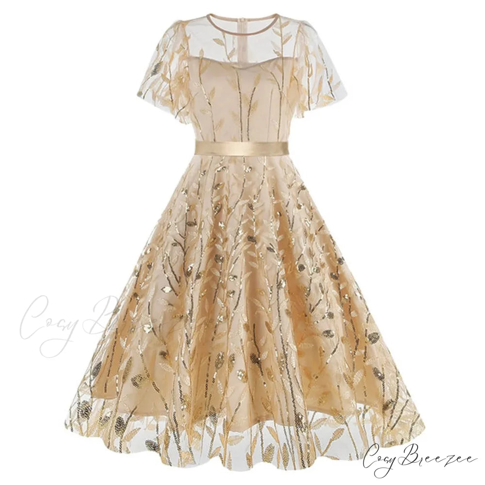 Luxury Deep V-Neck High-Waisted Lace-Up Formal Cocktail Evening Dress Beige / S
