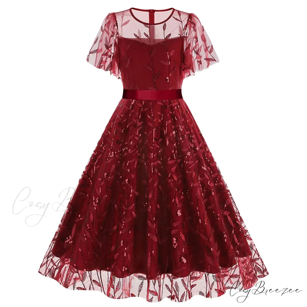 Luxury Deep V-Neck High-Waisted Lace-Up Formal Cocktail Evening Dress Red / S