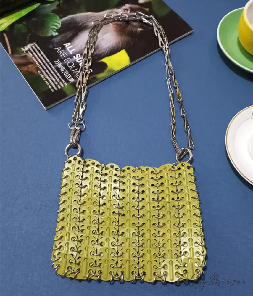 Luxury Designer Hand Woven Metal Chain Bag Medium Avocado shoulder-250126