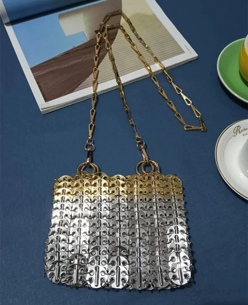 Luxury Designer Hand Woven Metal Chain Bag Medium Gold Silver7 shoulder-250126