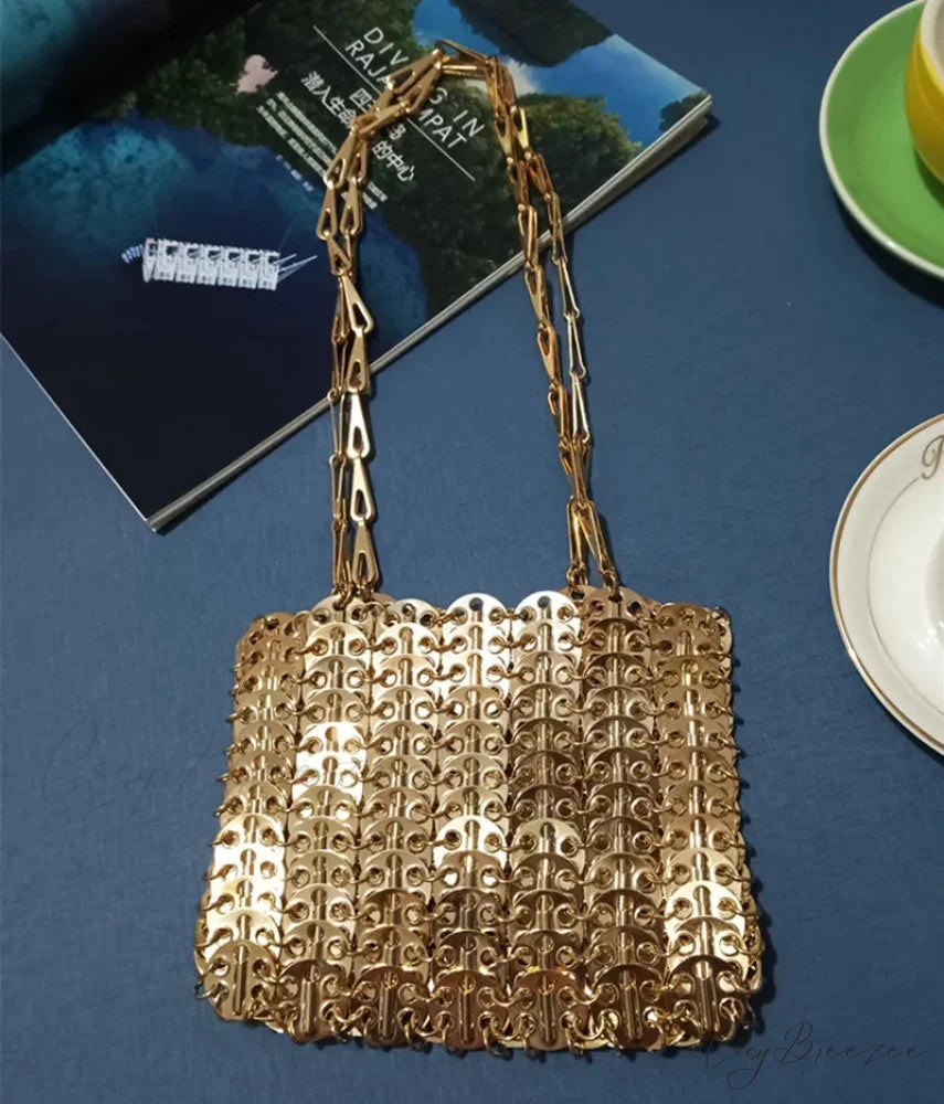 Luxury Designer Hand Woven Metal Chain Bag Medium Rose Gold6 shoulder-250126