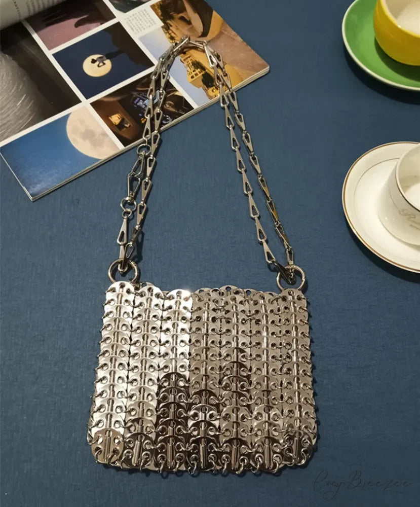 Luxury Designer Hand Woven Metal Chain Bag Medium Silver3 shoulder-250126