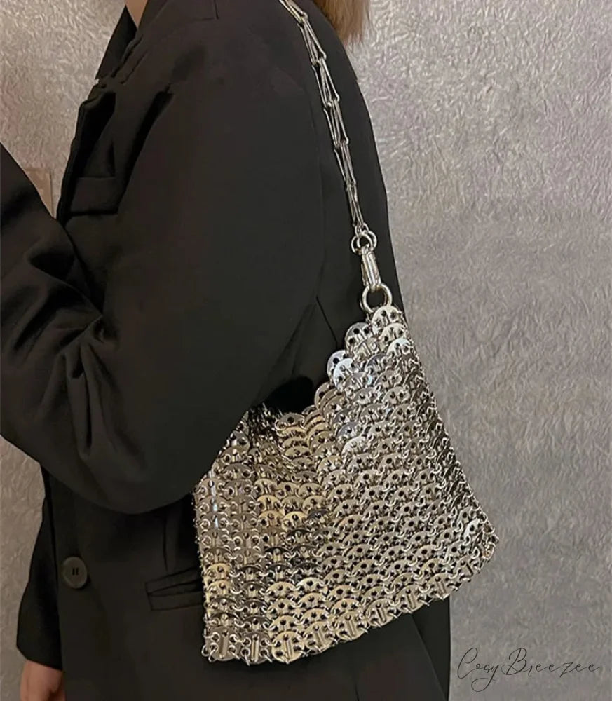 Luxury Designer Hand Woven Metal Chain Bag shoulder-250126