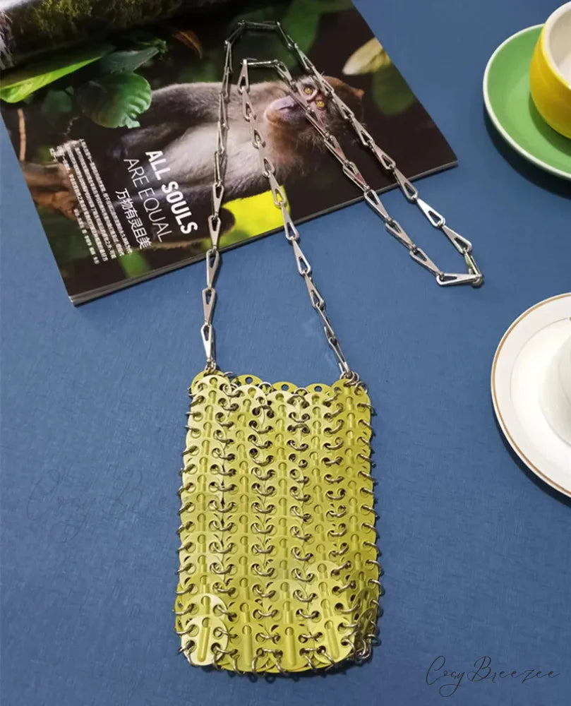 Luxury Designer Hand Woven Metal Chain Bag Small Avocado shoulder-250126