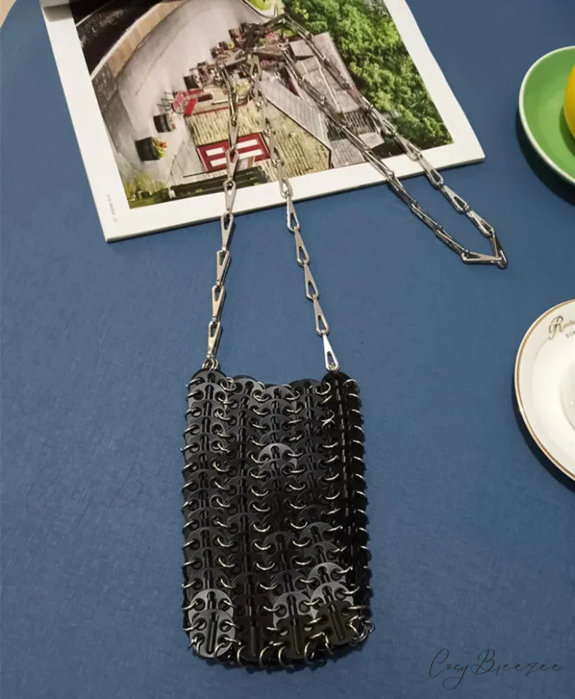 Luxury Designer Hand Woven Metal Chain Bag Small Black shoulder-250126