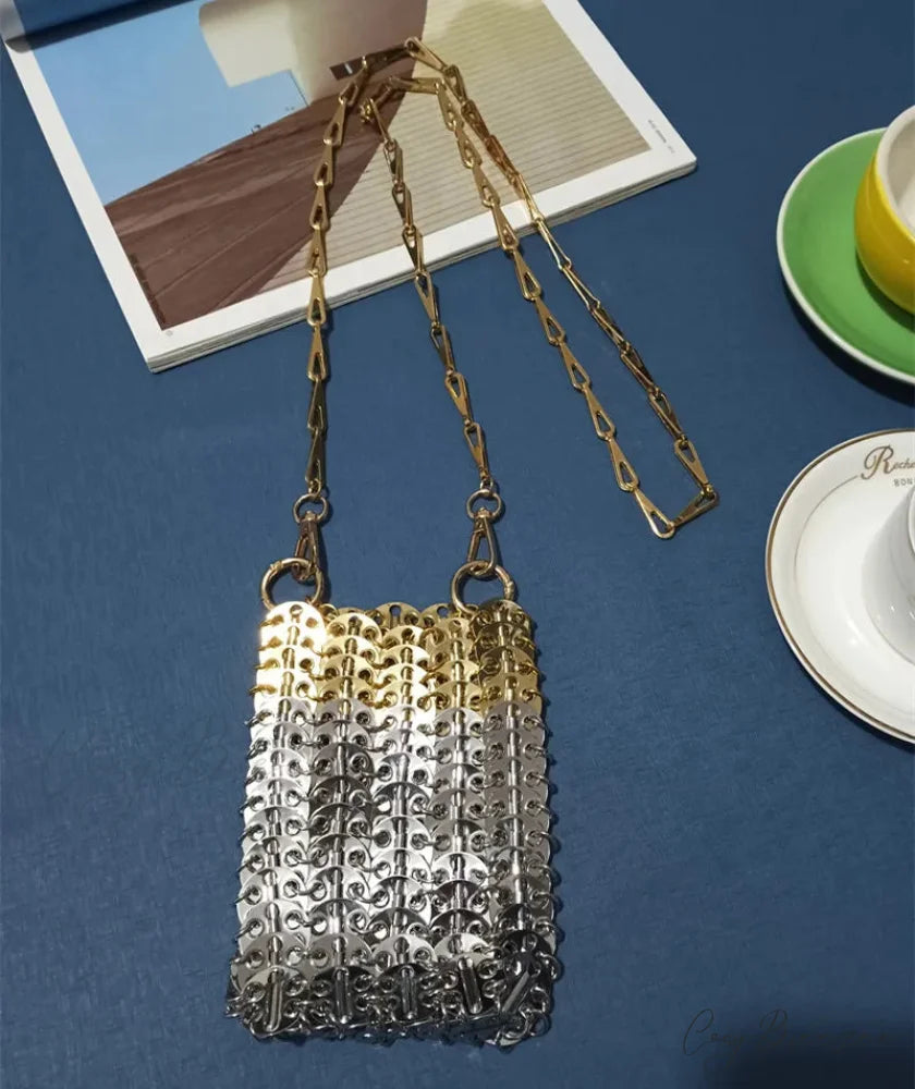 Luxury Designer Hand Woven Metal Chain Bag Small Gold Silver shoulder-250126