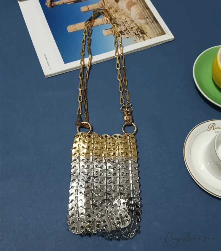 Luxury Designer Hand Woven Metal Chain Bag Small Gold Silver8 shoulder-250126