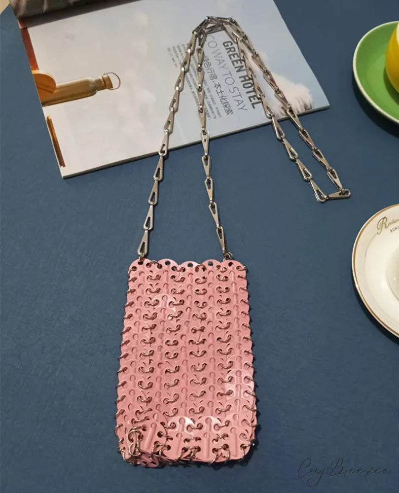 Luxury Designer Hand Woven Metal Chain Bag Small Pink shoulder-250126