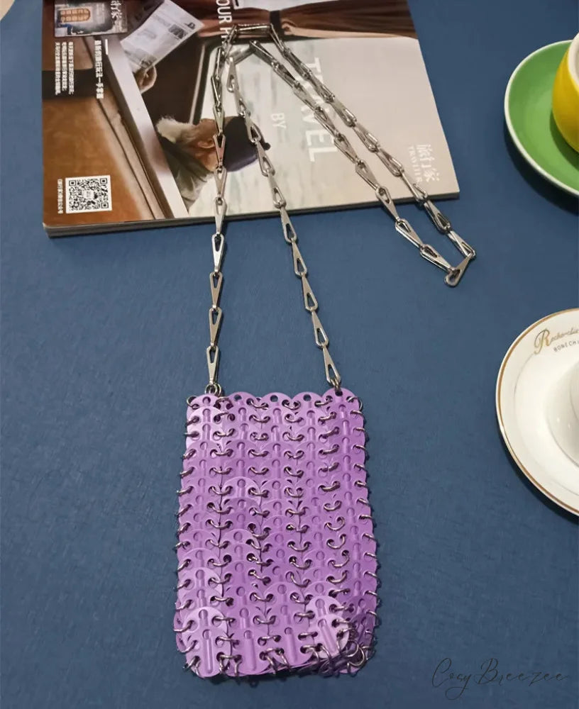 Luxury Designer Hand Woven Metal Chain Bag Small Purple shoulder-250126