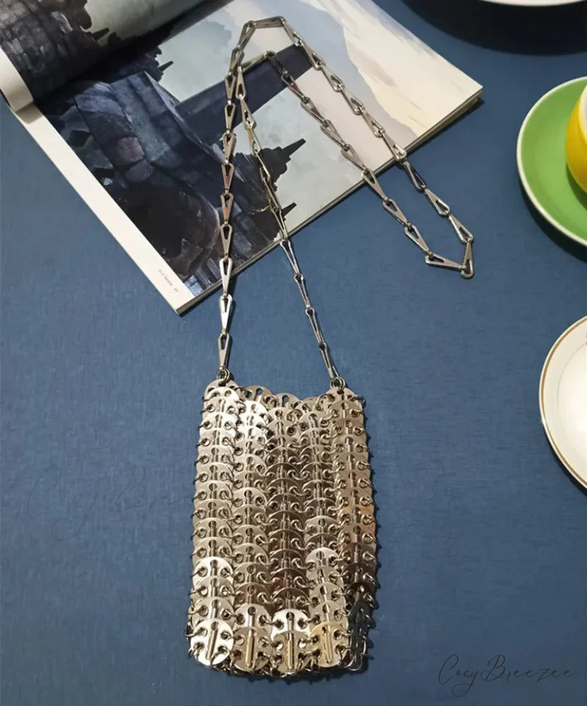 Luxury Designer Hand Woven Metal Chain Bag Small Silver shoulder-250126