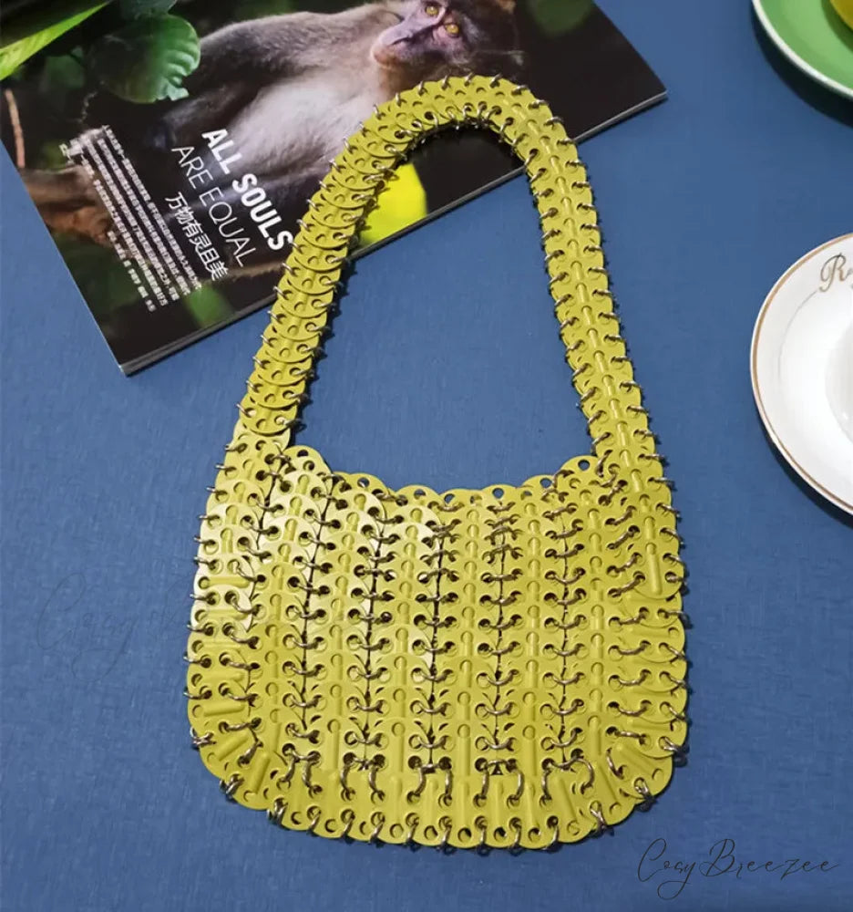Luxury Designer Hand Woven Metal Chain Bag Thick Avocado green shoulder-250126