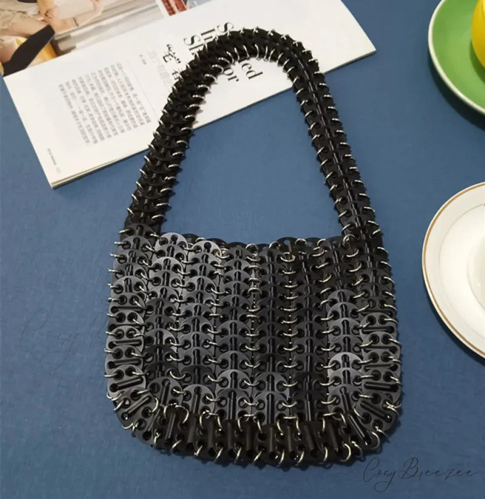 Luxury Designer Hand Woven Metal Chain Bag Thick Black shoulder-250126