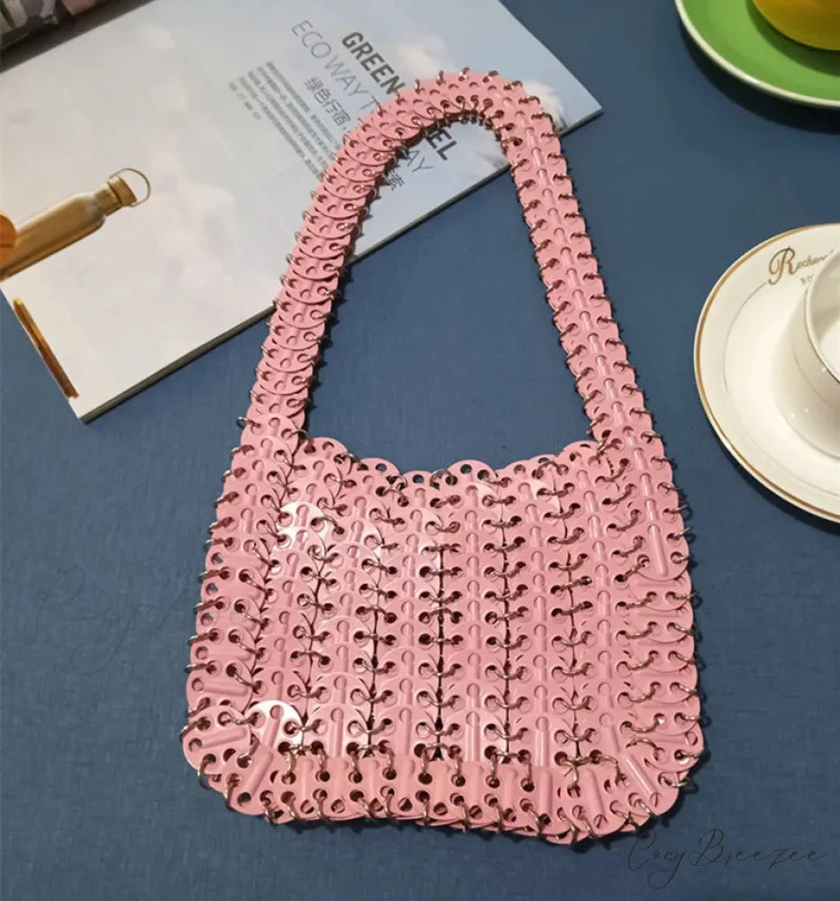 Luxury Designer Hand Woven Metal Chain Bag Thick Pink shoulder-250126