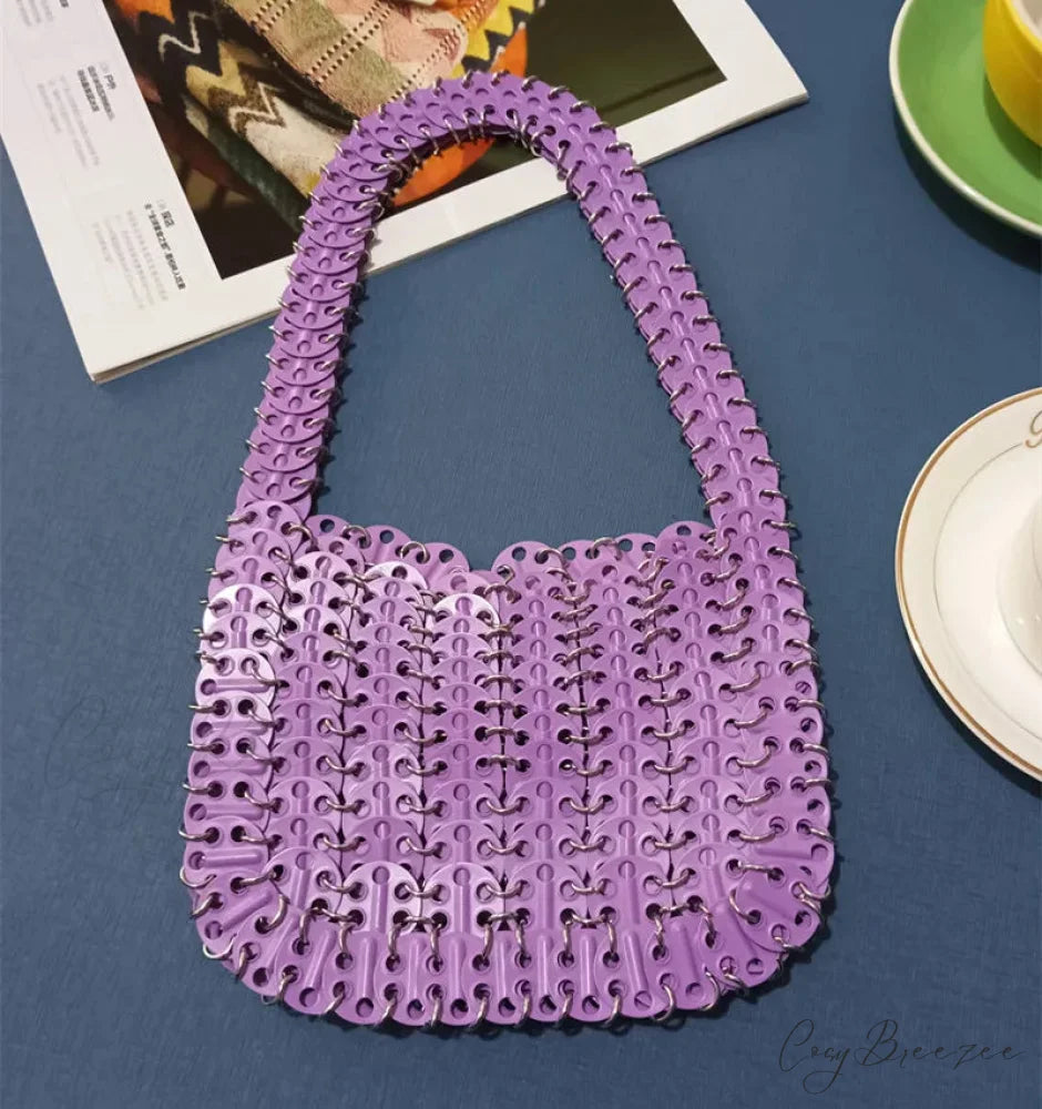 Luxury Designer Hand Woven Metal Chain Bag Thick Purple shoulder-250126