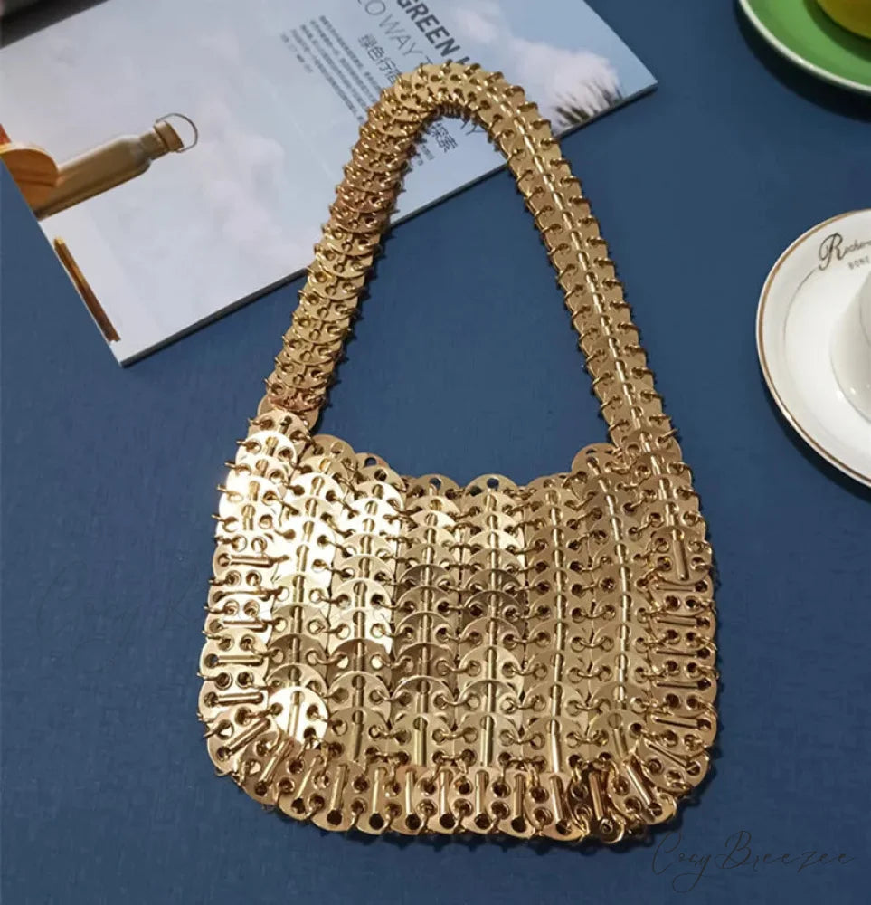 Luxury Designer Hand Woven Metal Chain Bag Thick Rose Gold shoulder-250126