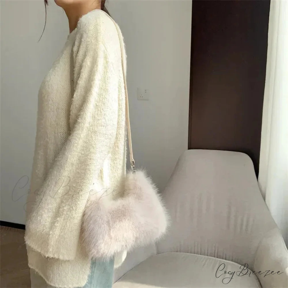 Luxury Faux Fur Evening Crossbody Clutch Handbag handbag-250126