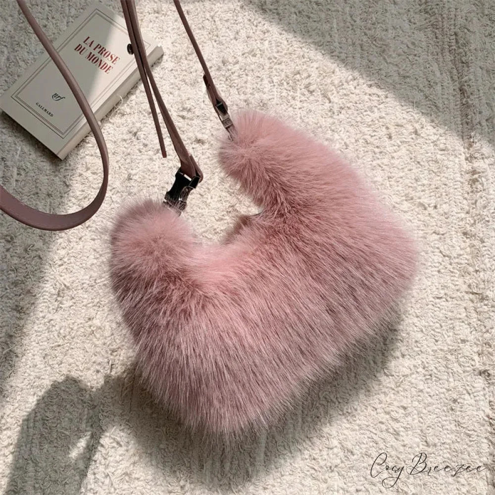 Luxury Faux Fur Evening Crossbody Clutch Handbag Pink handbag-250126