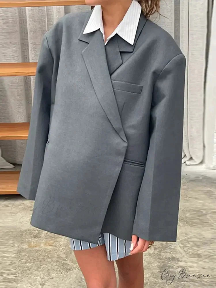 Luxury Fur Splicing Leather Oversized Coat Grey A / S overcoats-241228