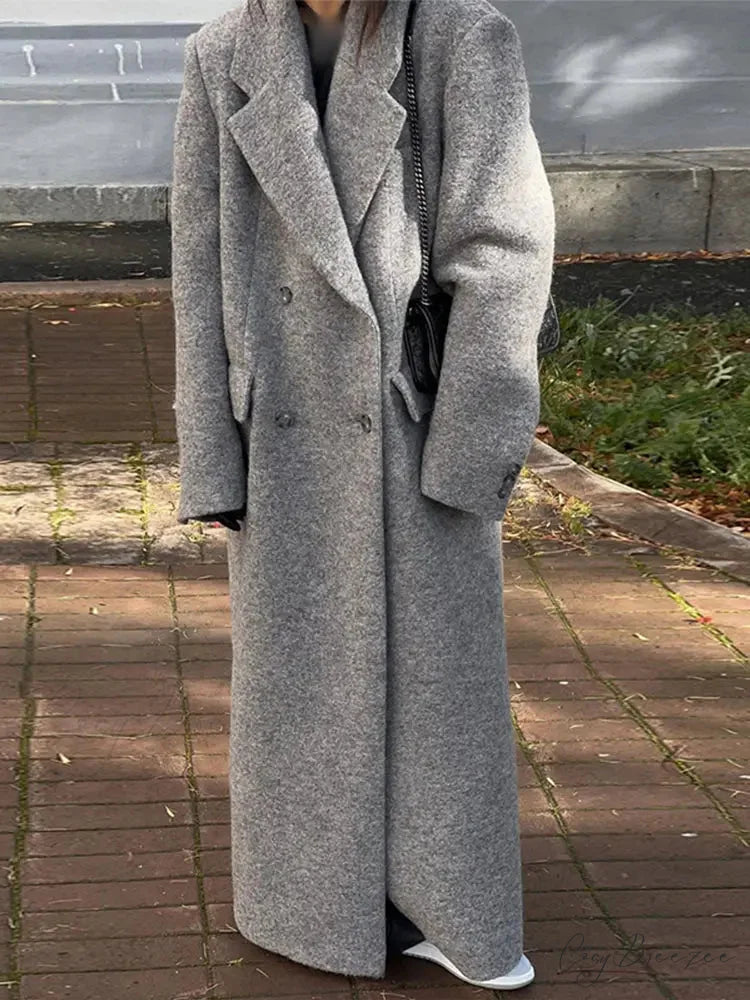 Luxury Fur Splicing Leather Oversized Coat Grey B / S overcoats-241228