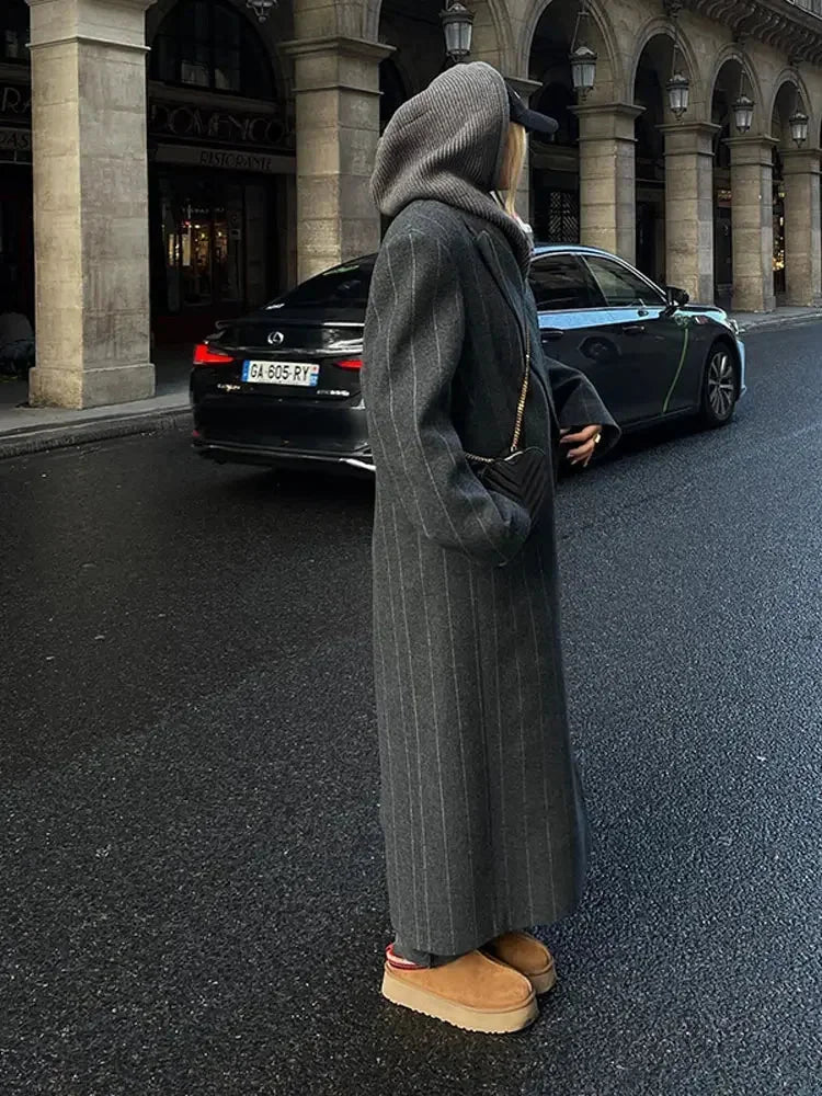 Luxury Fur Splicing Leather Oversized Coat overcoats-241228