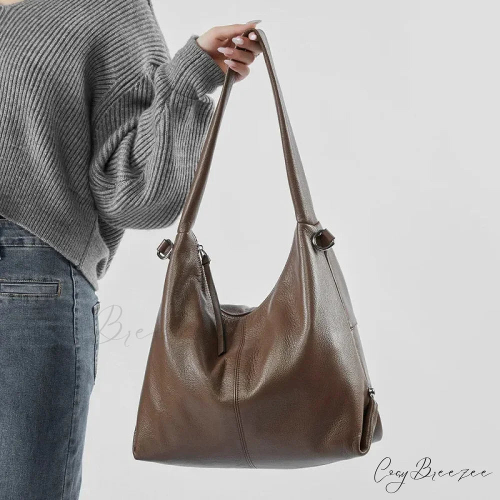 Luxury Genuine Leather Large Hobo light coffee shoulder-250126