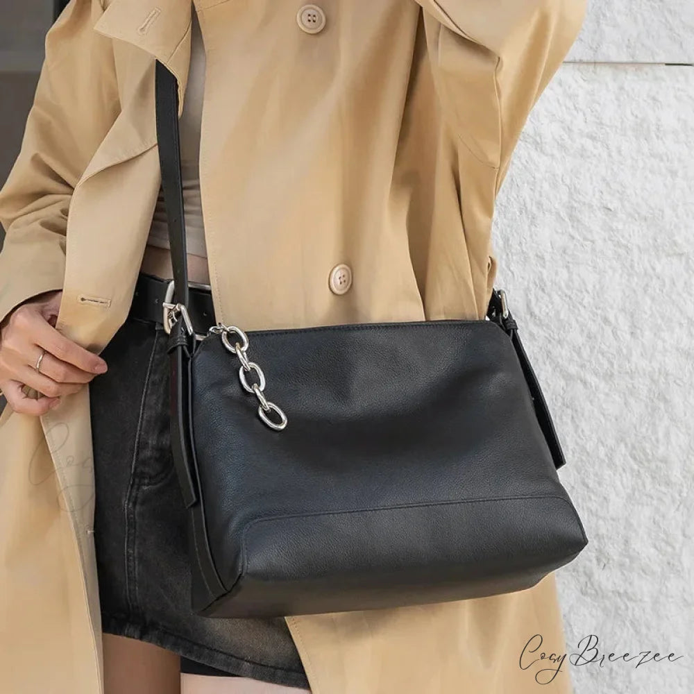 Luxury Genuine Leather Versatile Hobo Black / 31 x 23 x 12 cm shoulder-250126