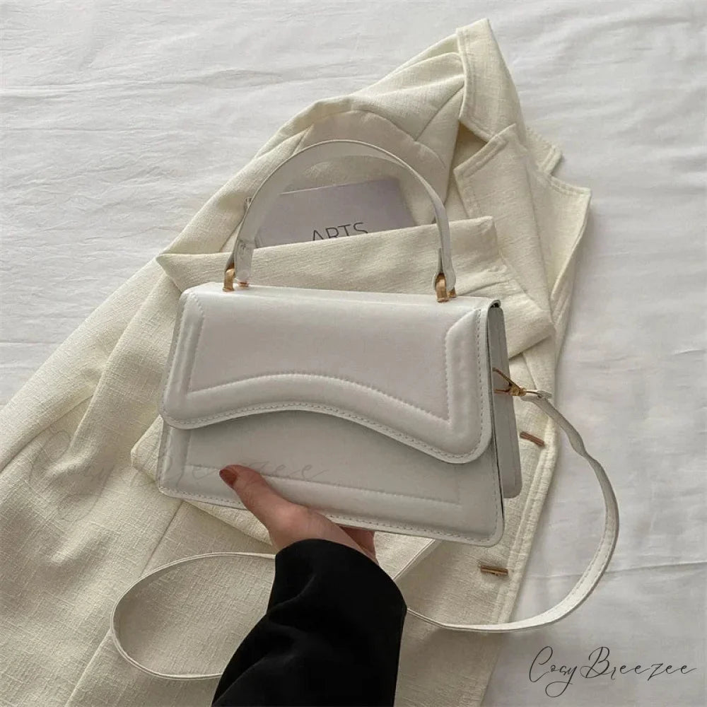 Luxury Half-Moon PU Leather Crossbody Handbag White handbag-250126