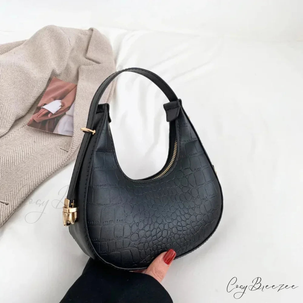 Luxury PU Leather Small Clutch Black-Alligator shoulder-250126