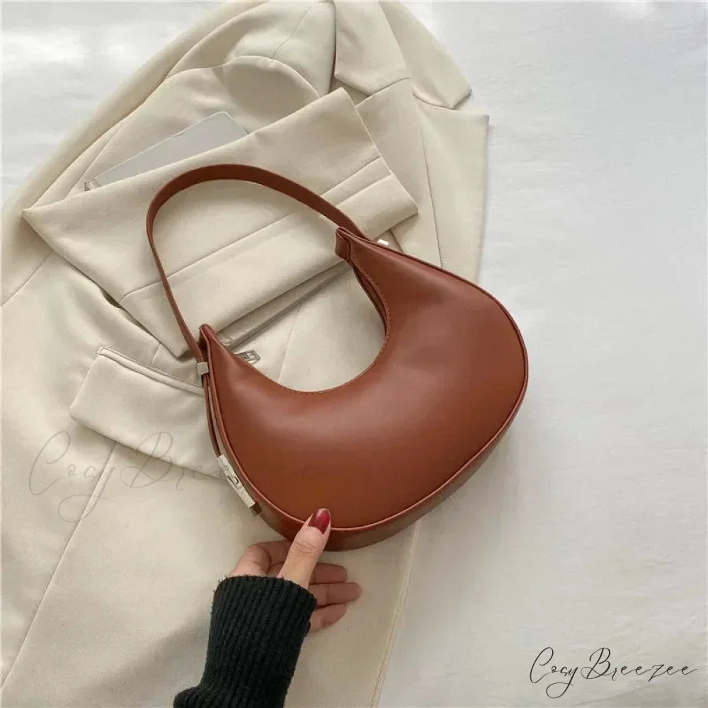 Luxury PU Leather Small Clutch Brown shoulder-250126