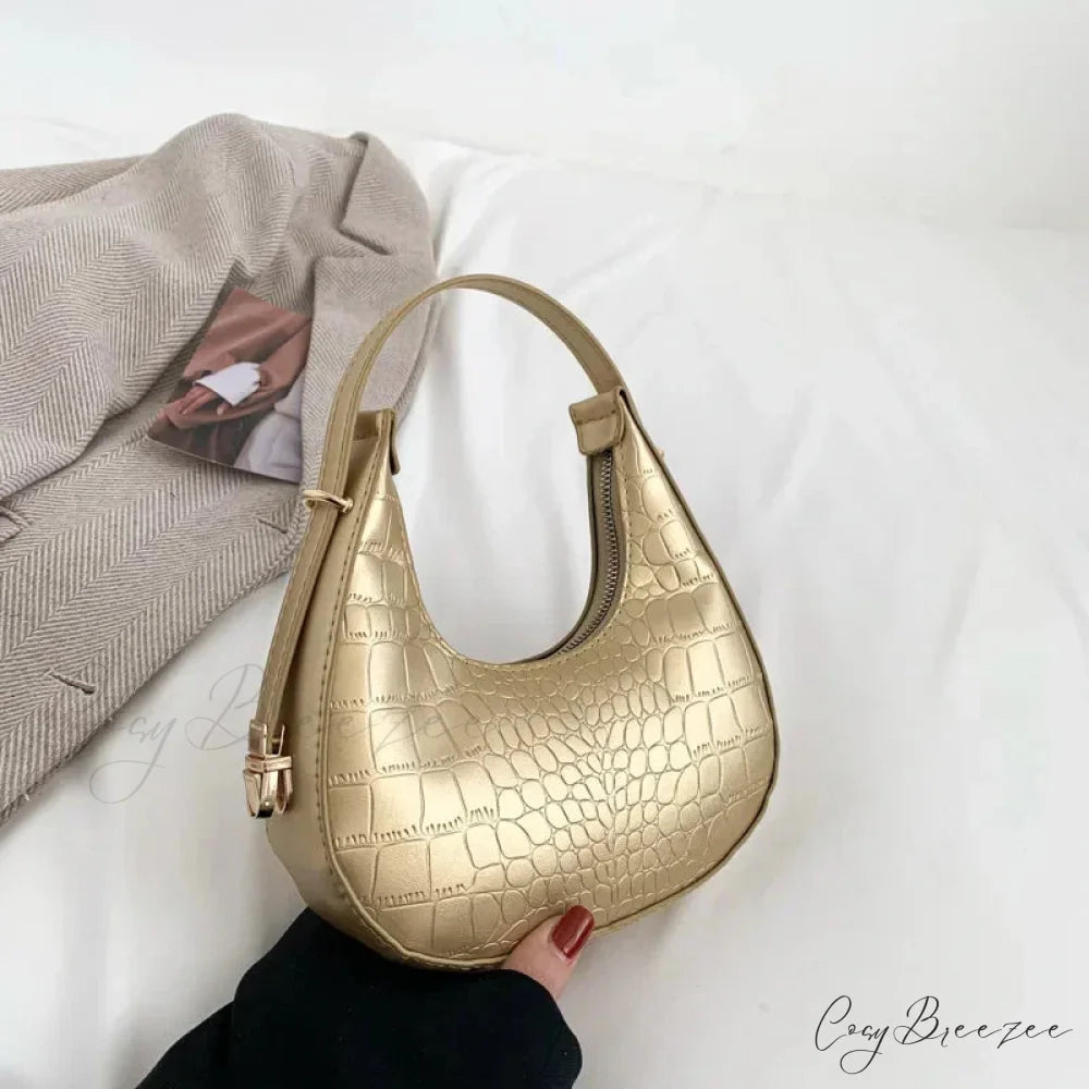 Luxury PU Leather Small Clutch Gold-Alligator shoulder-250126