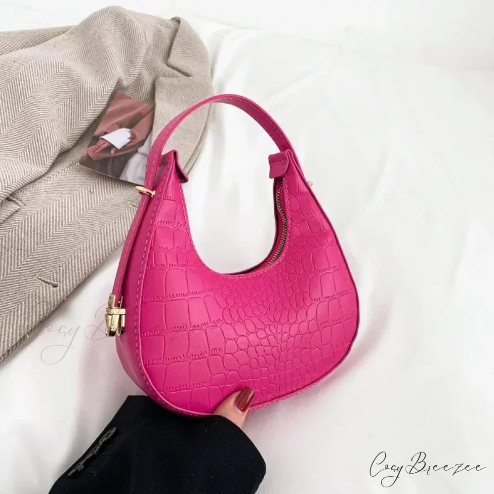 Luxury PU Leather Small Clutch Rose-Alligator shoulder-250126