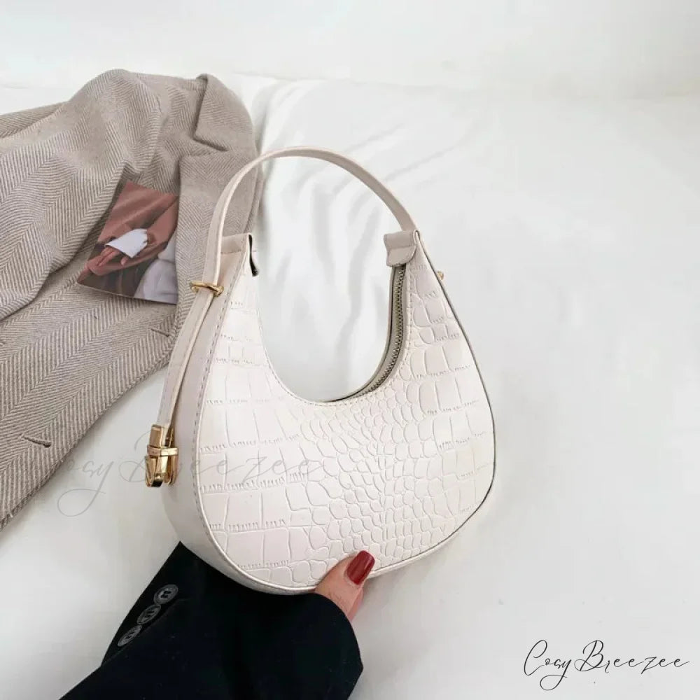Luxury PU Leather Small Clutch White-Alligator shoulder-250126
