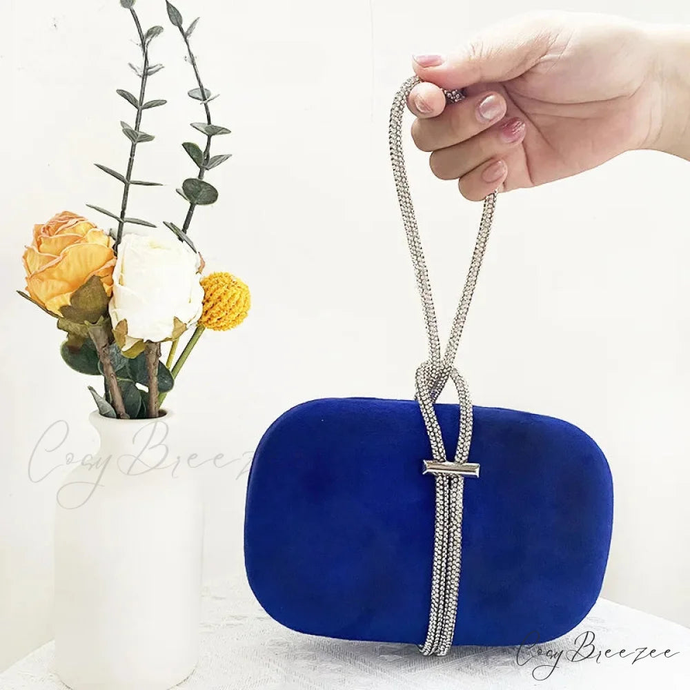 Luxury Red Velvet Crystal Handle Evening Wedding Tote Handbag clutchbag-250126