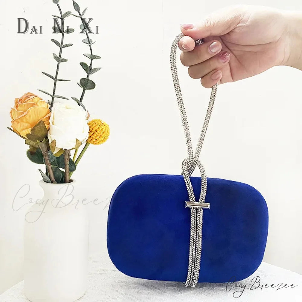 Luxury Red Velvet Crystal Handle Evening Wedding Tote Handbag Royal clutchbag-250126