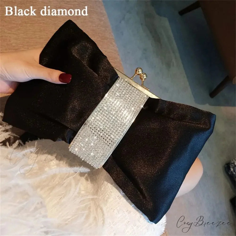 Luxury Rhinestone Bow Clutch black diamond clutchbag-250126