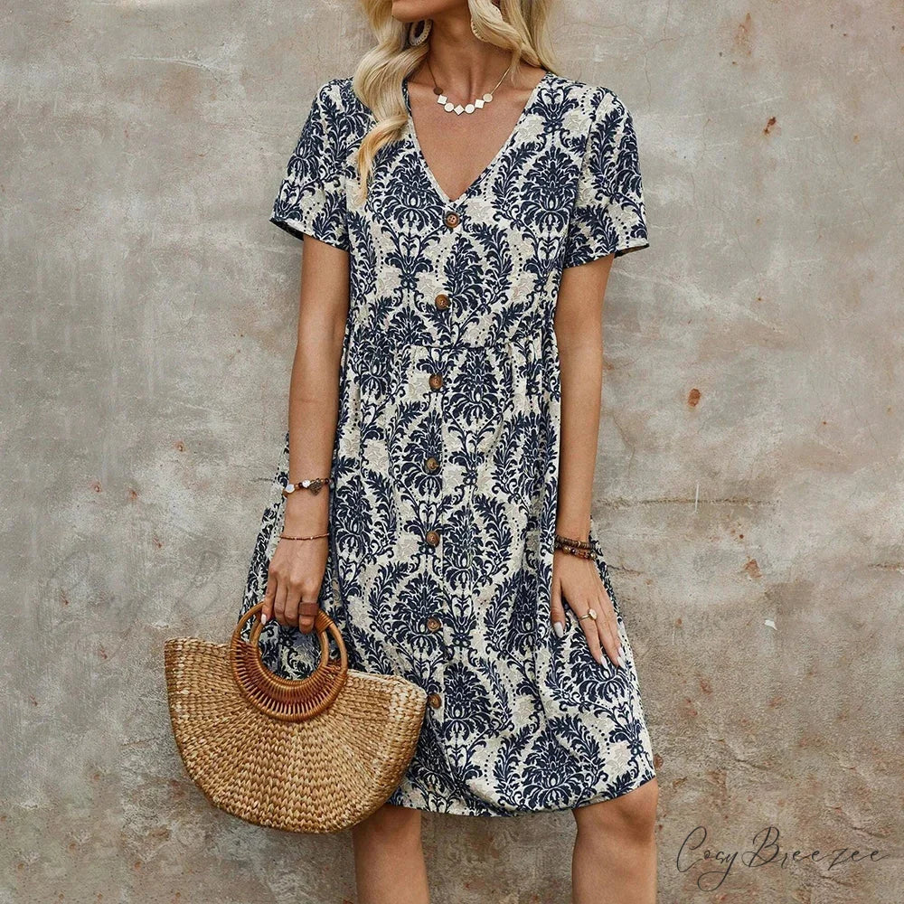 M Floral Casual Slim Summer Sundress blue / S oldfloraldress-250126