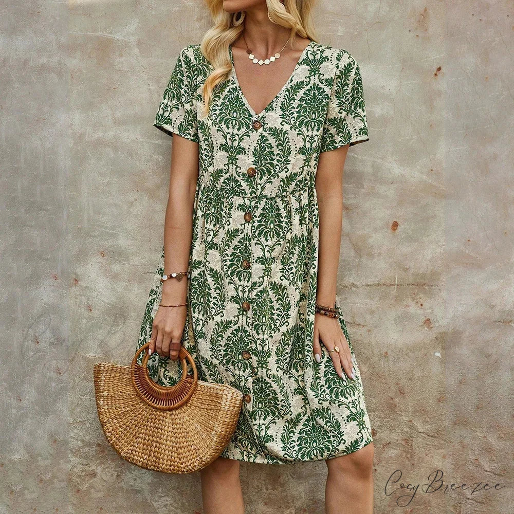 M Floral Casual Slim Summer Sundress green / S oldfloraldress-250126