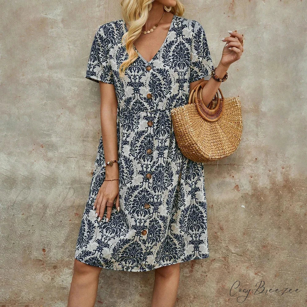 M Floral Casual Slim Summer Sundress oldfloraldress-250126