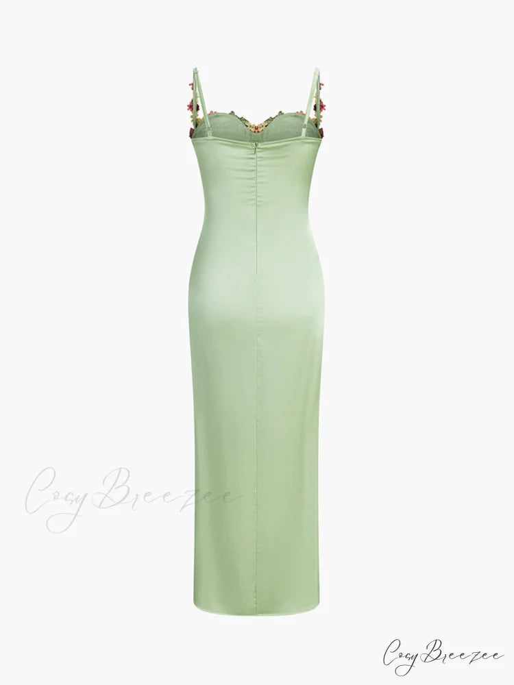 Magnetic Forces Flower Charming Embroidery Maxi Dress Black