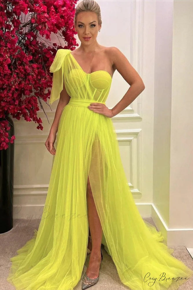 Magnificent Love One Trendy Shoulder Maxi Dress Neon Yellow / 2