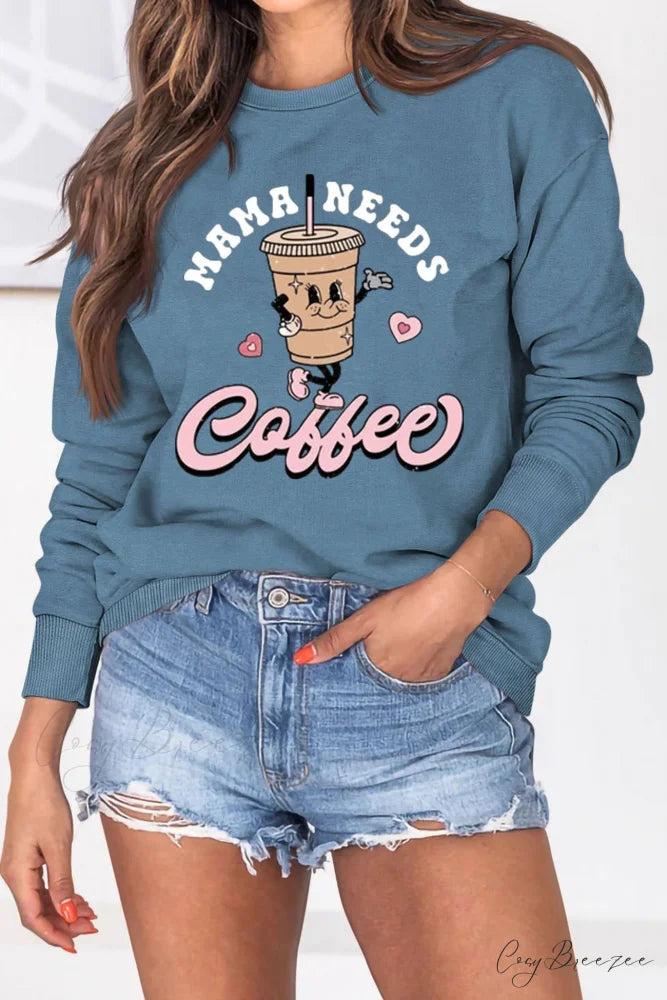 Mama Coffee Graphic Sweatshirt Blue / S